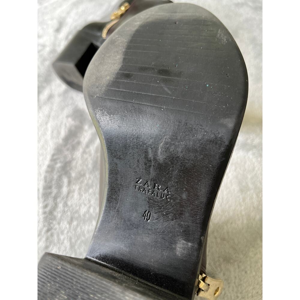 Zara Two Toned Ankle Boots EU 40 US 9 Brown Black‎ Zipper Moto Stacked Heel - Picture 12 of 14